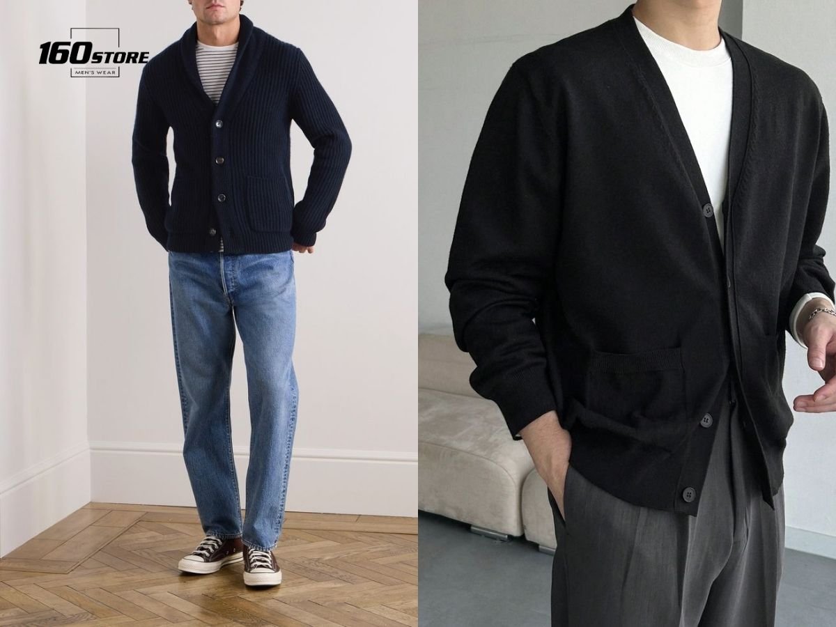 Phối áo cardigan với áo thun trơn nam cao 1m65