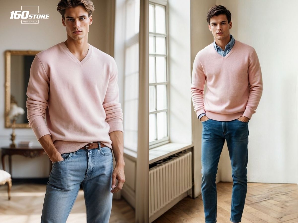 Phối áo sweater với quần jeans năng động, cá tính