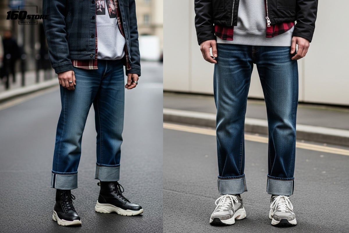Xắn quần dạng deep cuff cho jeans ống suông
