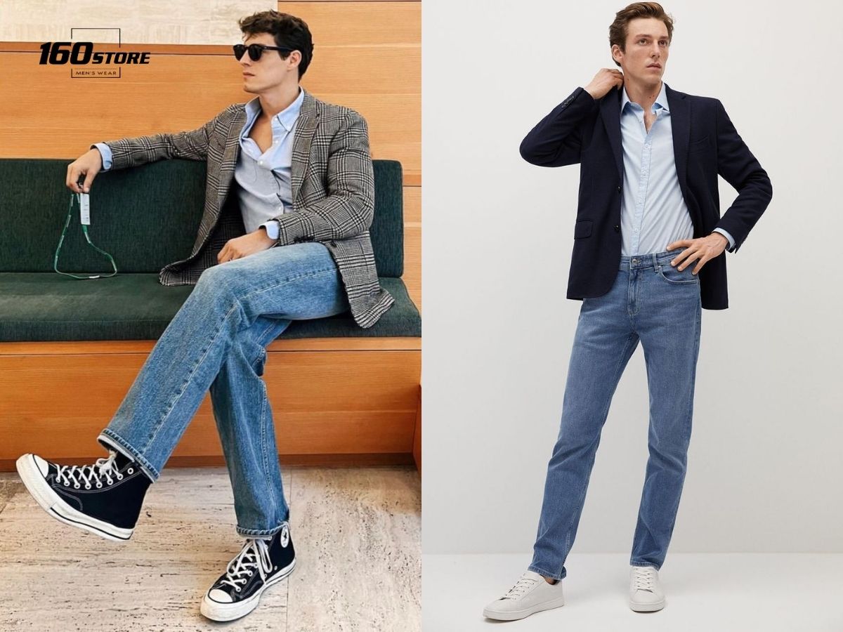 Áo blazer và quần jeans trẻ trung ngày tết