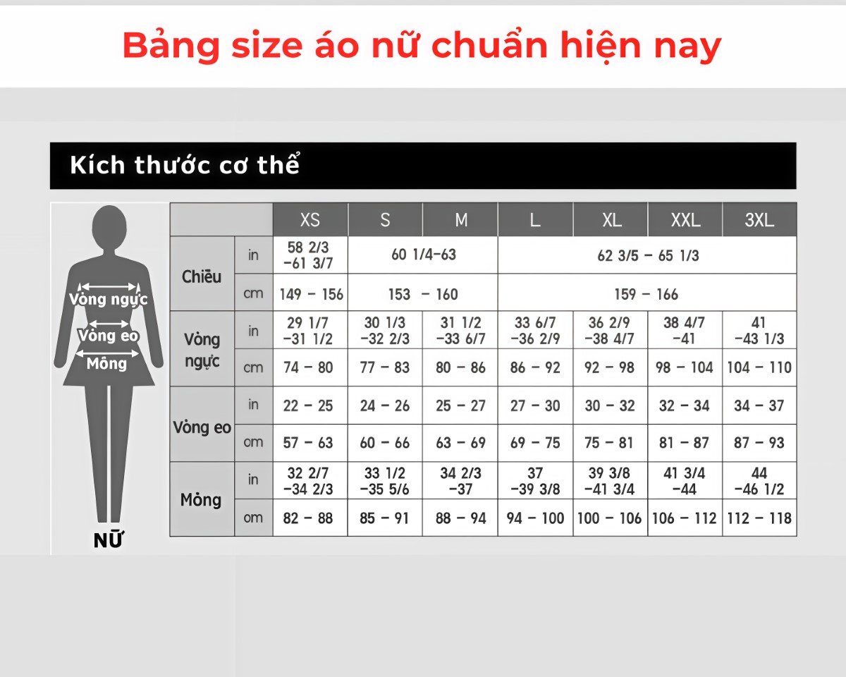 Bảng size áo nữ