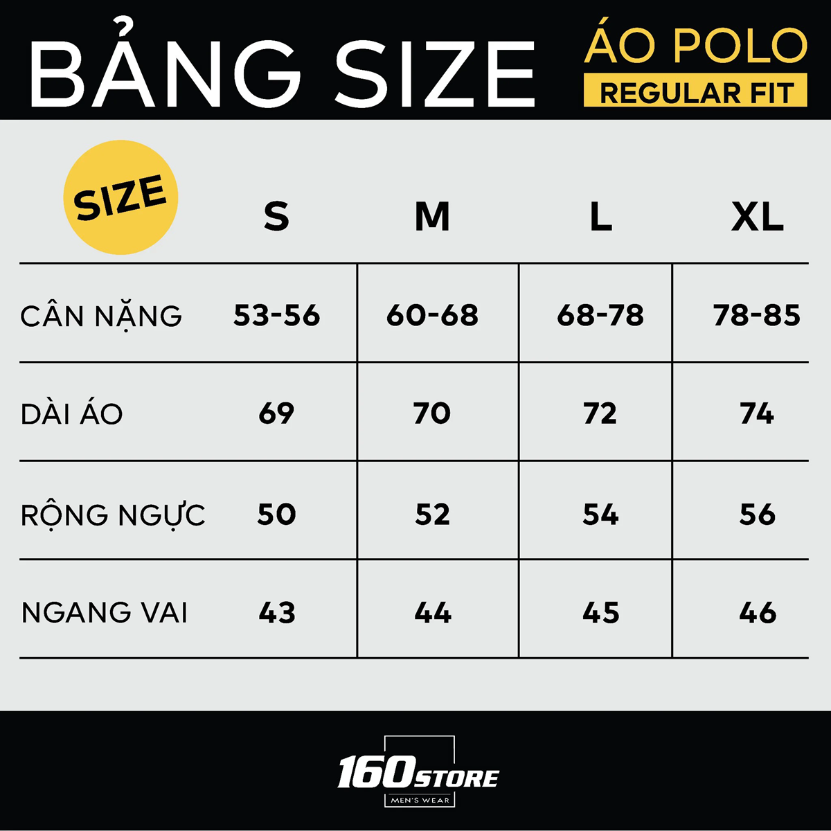 Bảng size áo polo nam