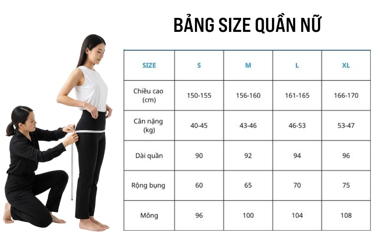 Bảng size quần nữ