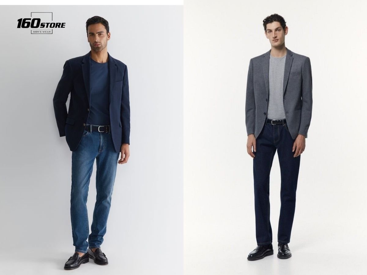 Phối đồ quần jeans áo blazer phong cách Midnight Monochrome