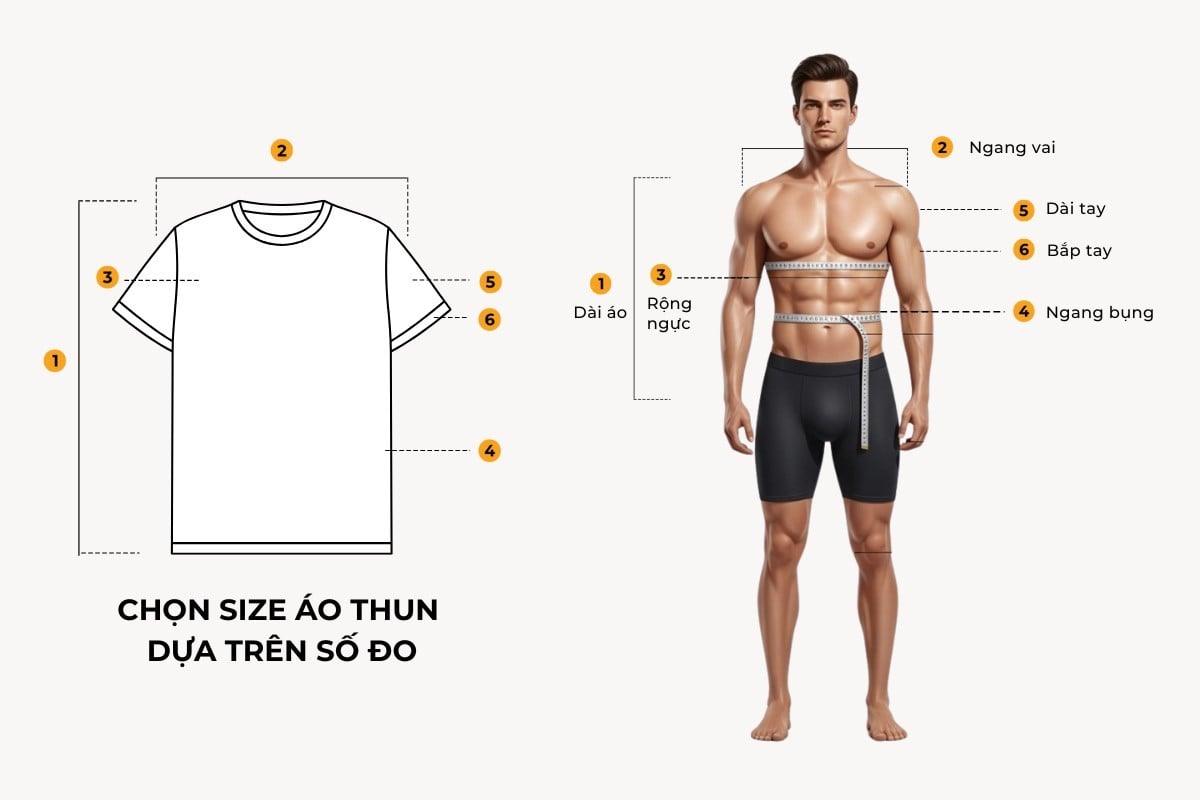 Chọn size áo thun nam dựa vào số đo