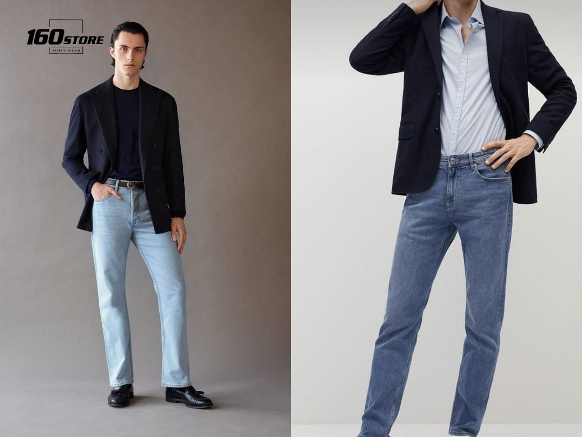 Áo khoác blazer màu đen mix quần jeans