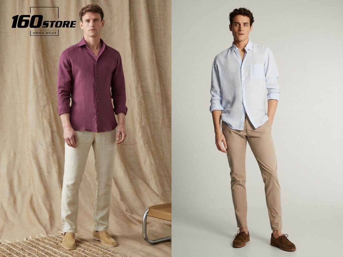 Sơ mi linen có thể phối quần chinos cho mùa hè