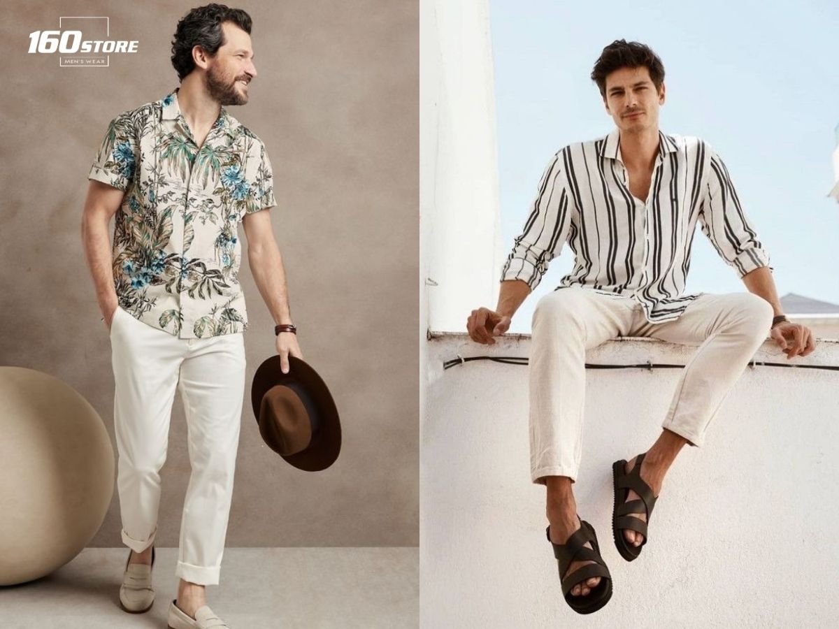 Phối áo sơ mi họa tiết và quần chinos theo Bohemian Style