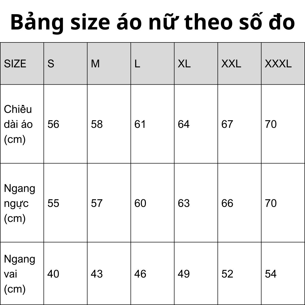 Bảng size áo hoodie nữ theo số đo cơ thể