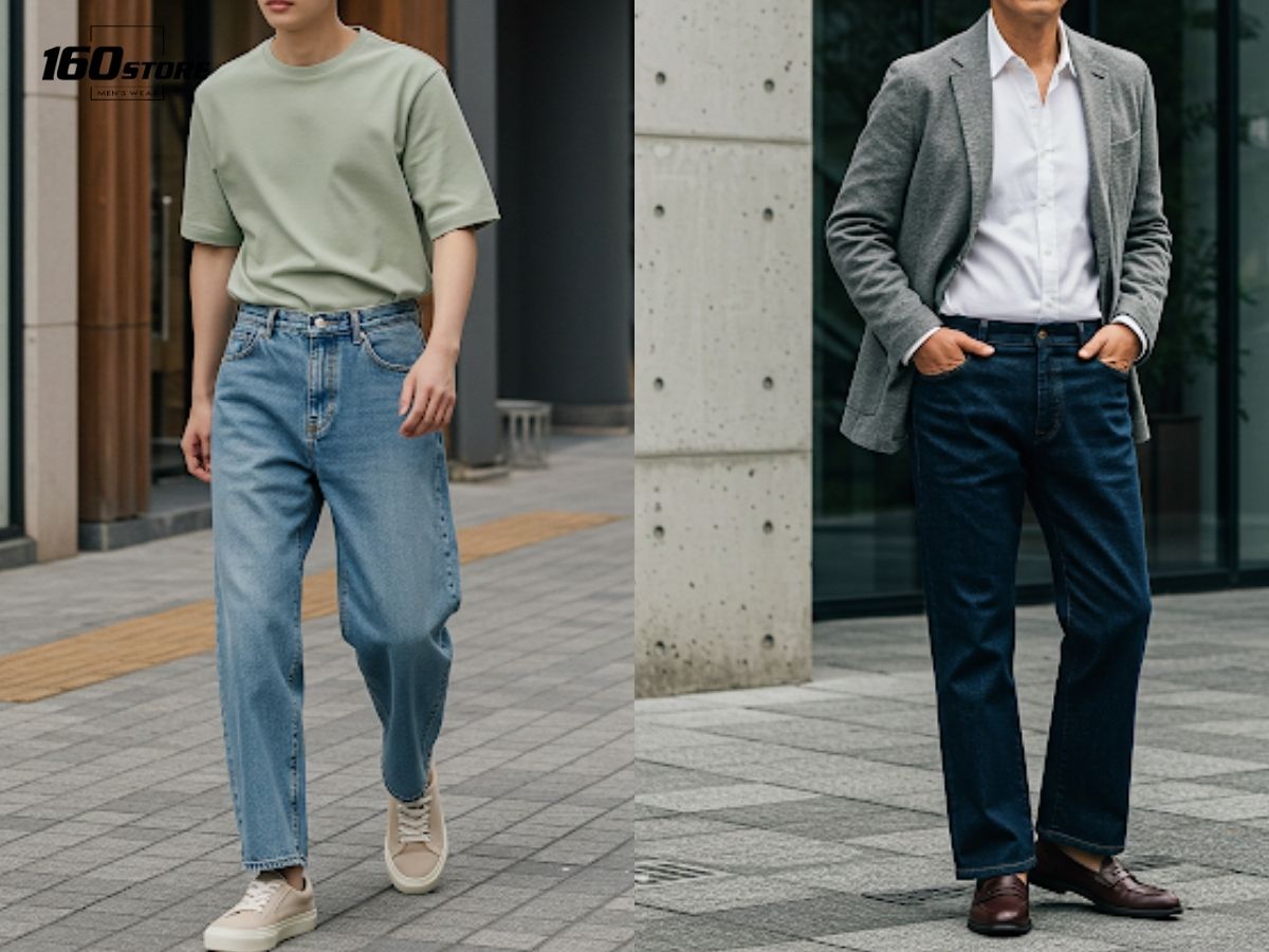 Giày lười đi cùng quần jeans ống rộng
