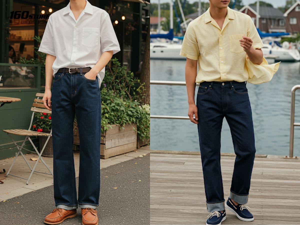 Giày thuyền đi với quần jeans ống rộng