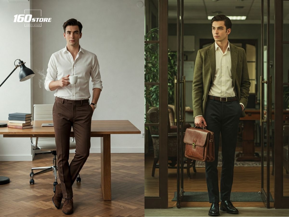 Phối beige, nâu sô-cô-la hoặc xanh ô liu để tạo vẻ ngoài chuyên nghiệp