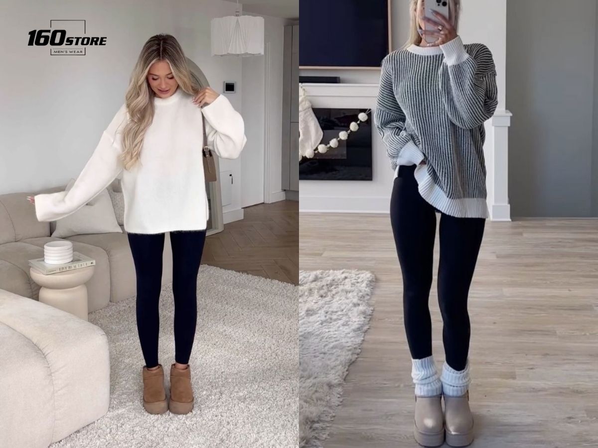 Cá tính với áo len dáng dài và quần legging