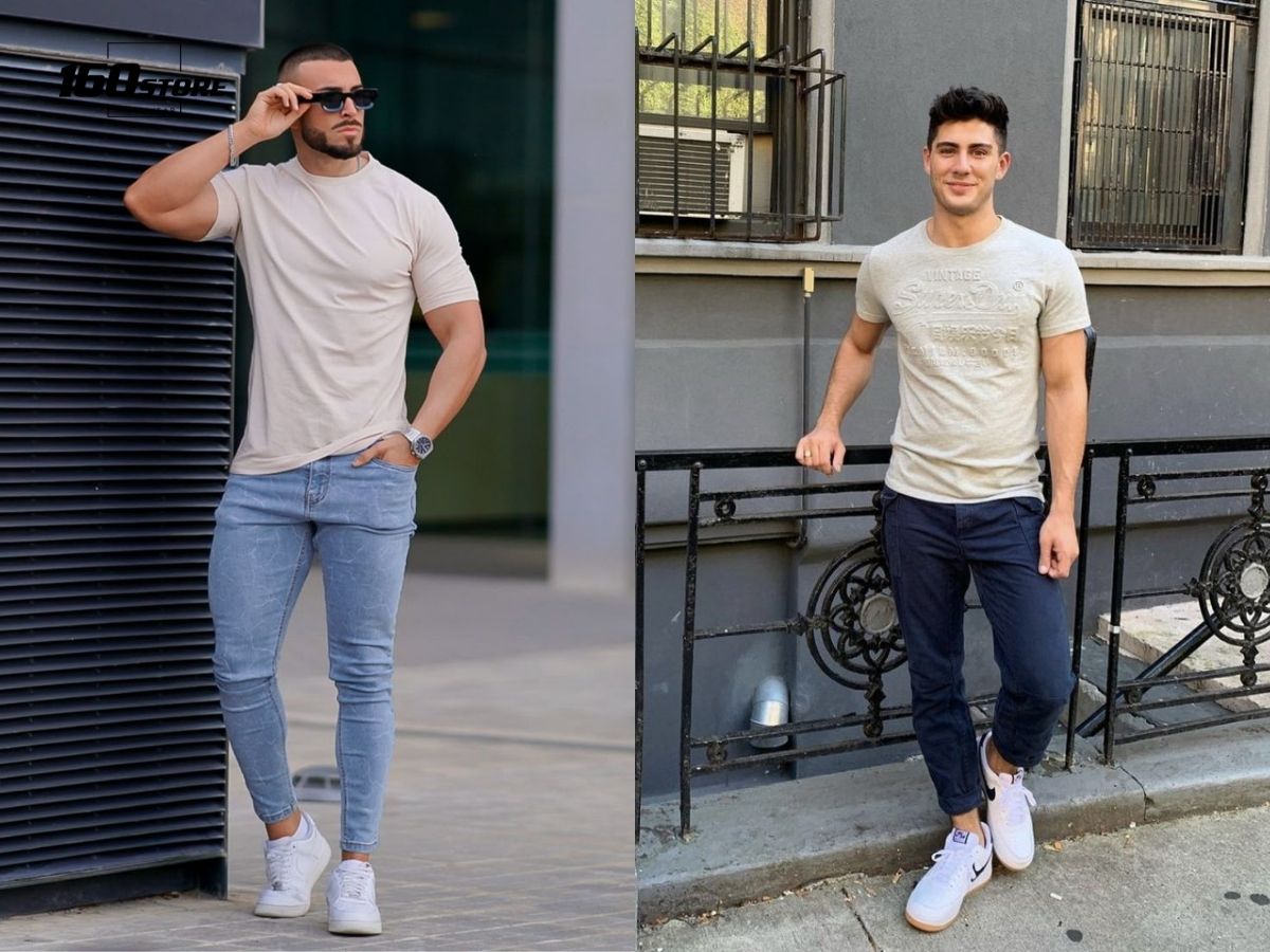 Phối áo phông và quần skinny jeans cho nam lùn