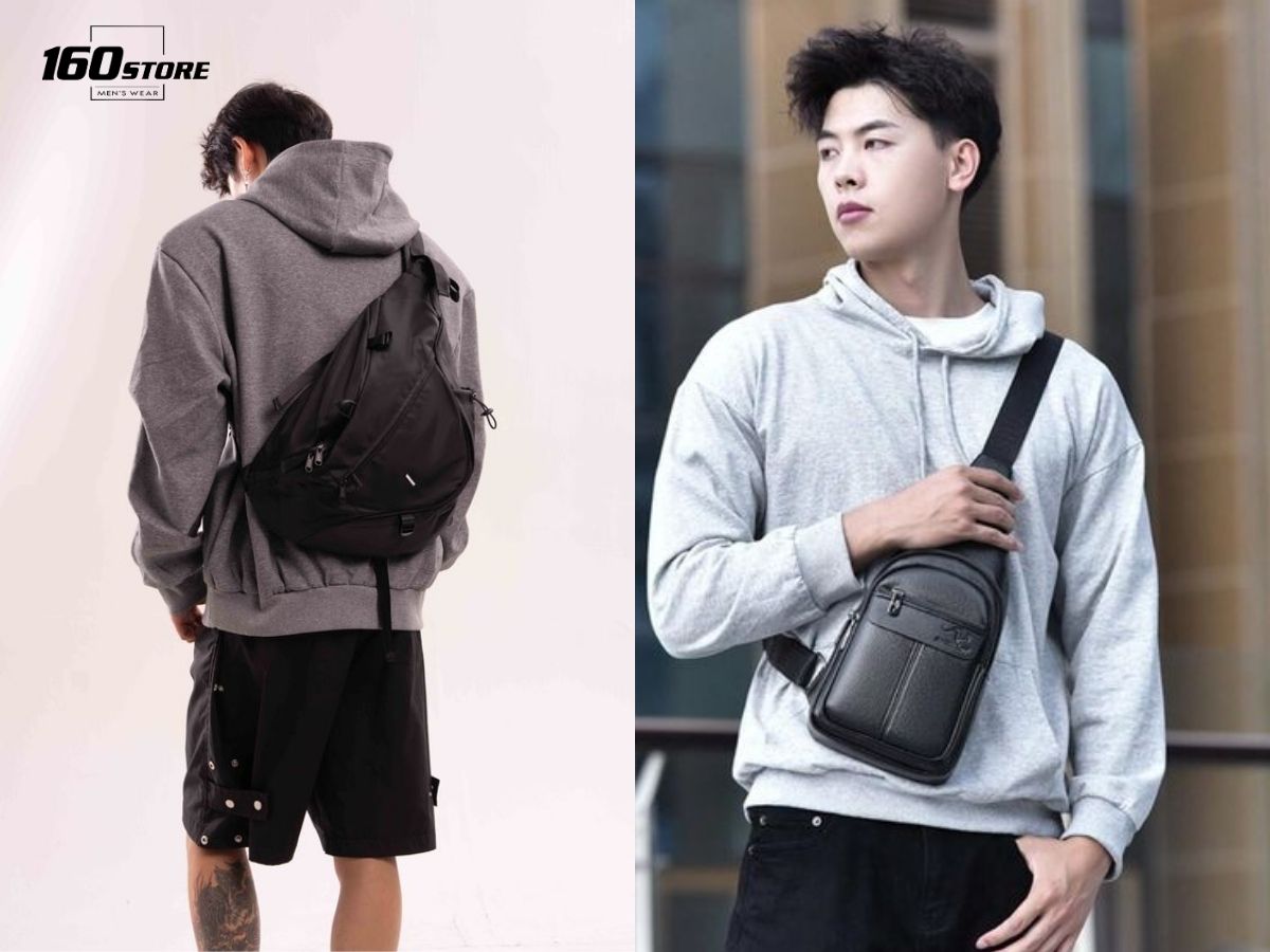 Áo hoodie kết hợp cùng túi đeo chéo