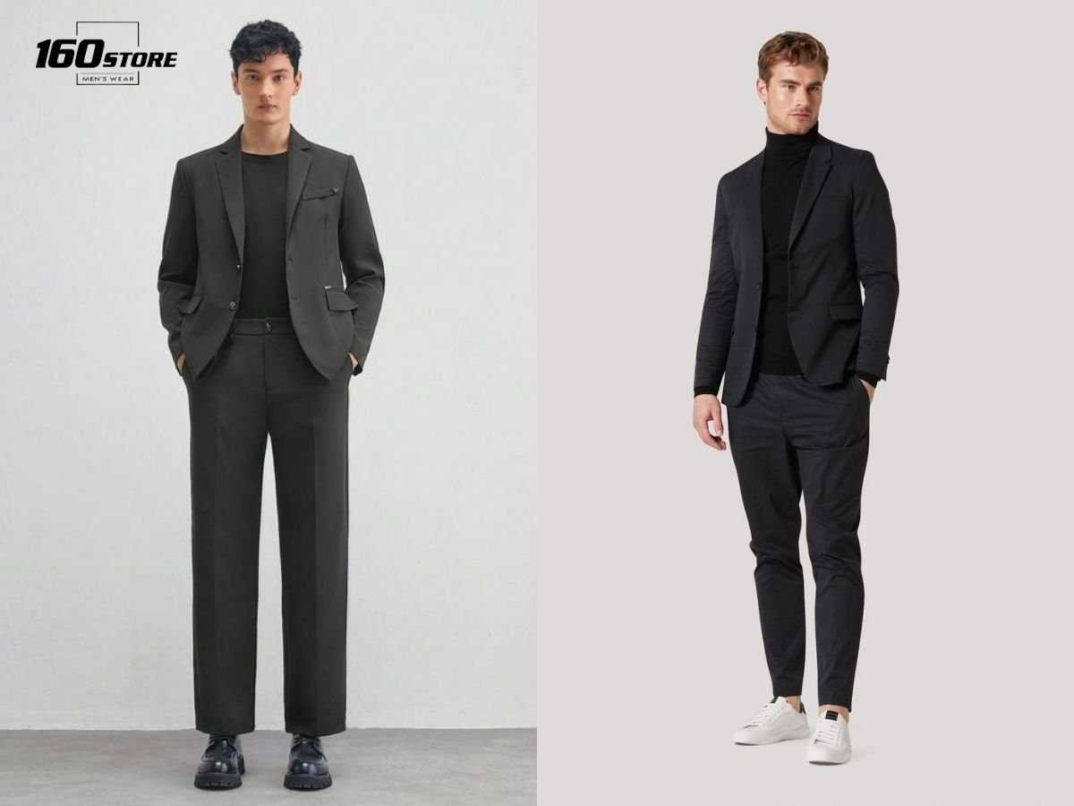 Áo blazer và quần đen mang lại vẻ ngoài thanh lịch, chỉn chu