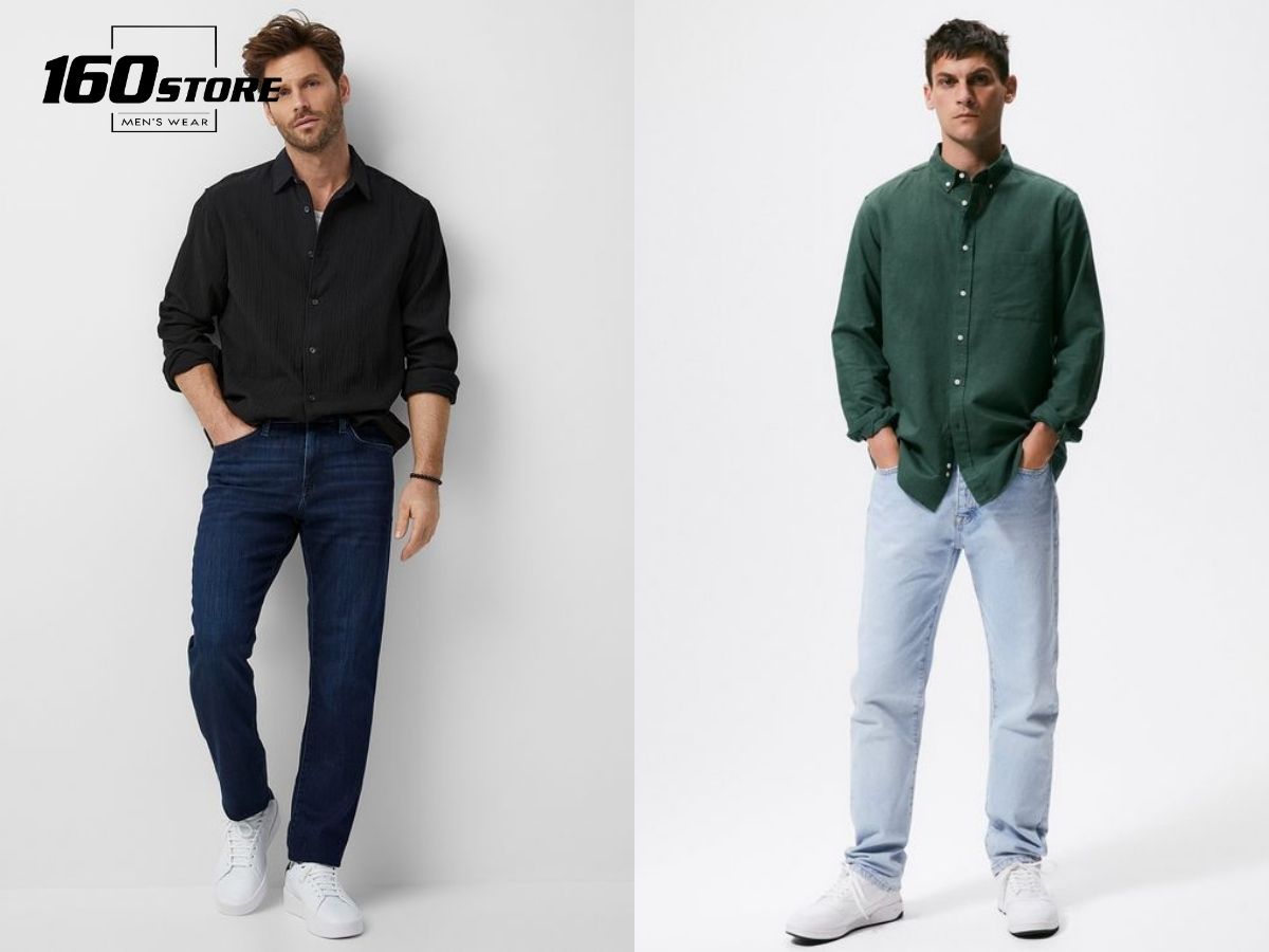 Phối áo sơ mi với quần jeans trẻ trung, năng động