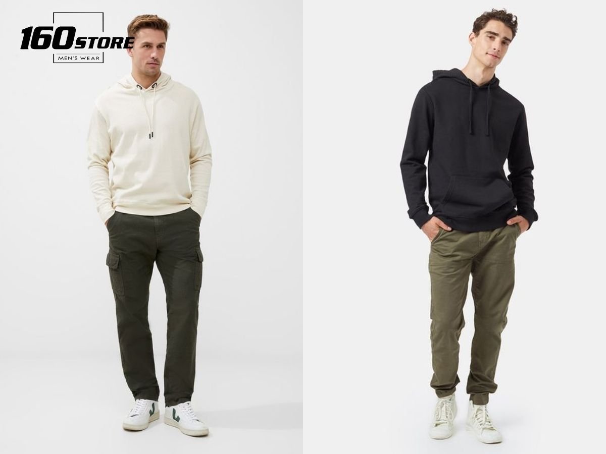 Quần kaki cũng có thể phối với áo hoodie