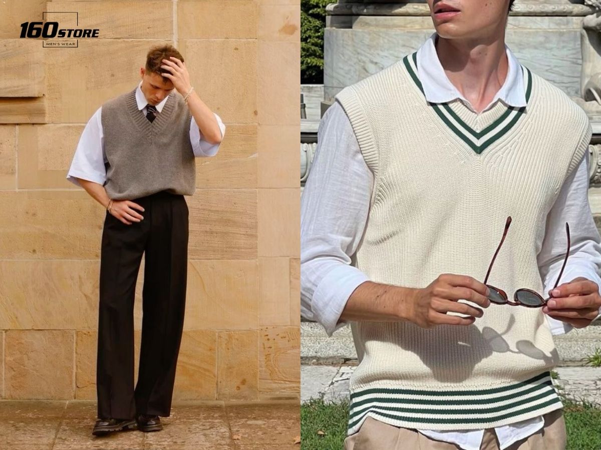 Phối quần chinos, áo len cổ V và áo sơ mi là gợi ý kinh điển của Preppy