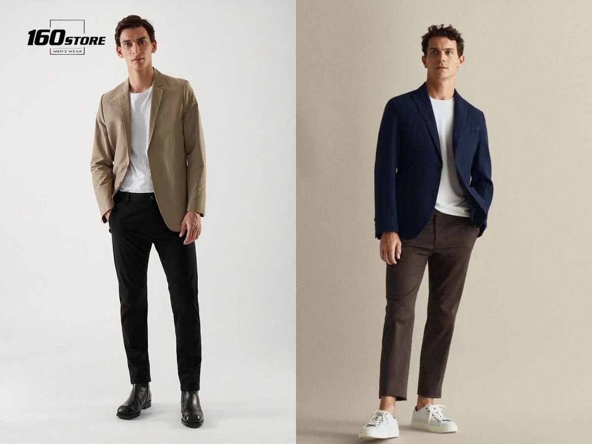 Lịch lãm với áo thun, quần chinos và áo khoác blazer