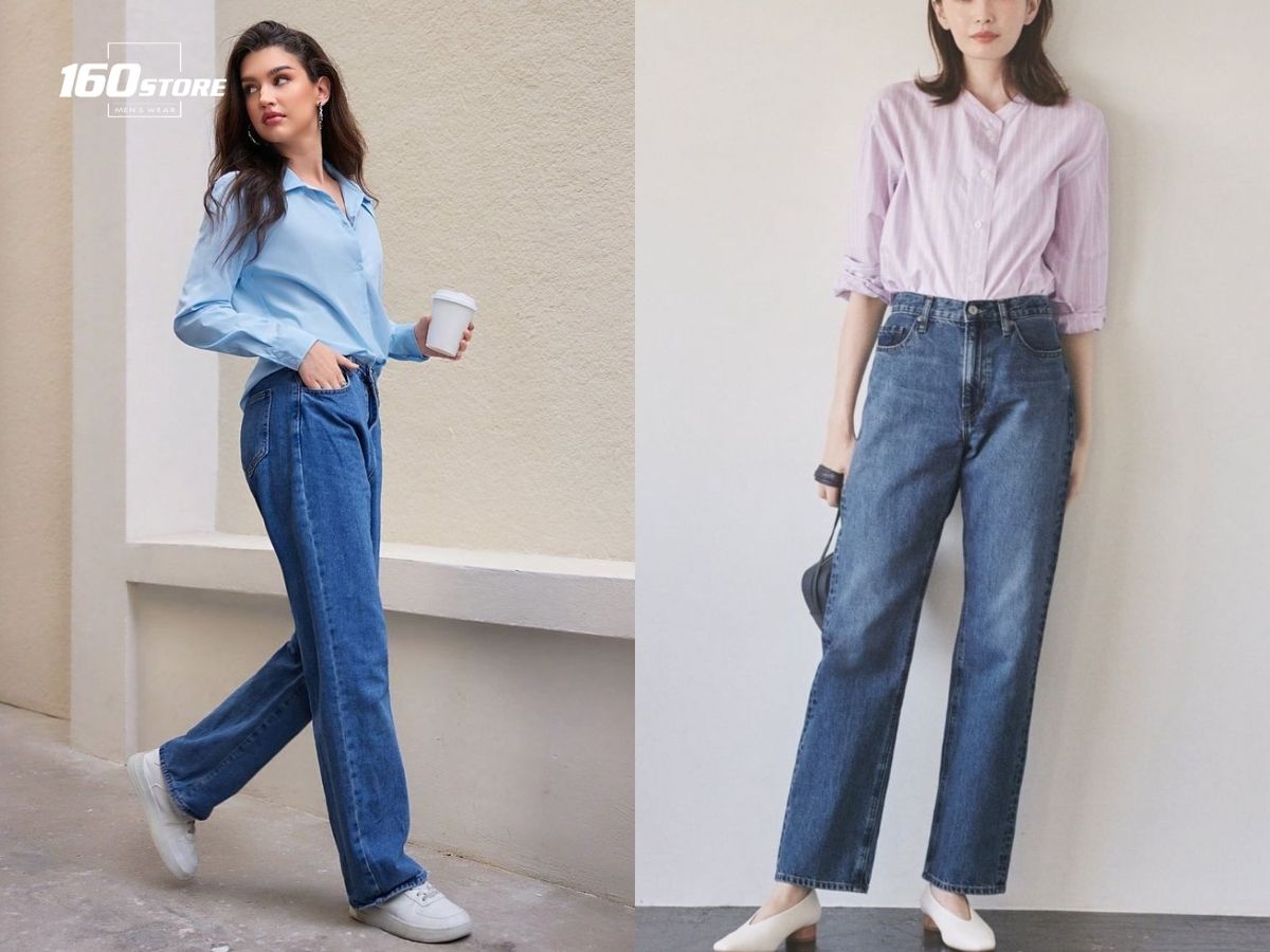 Thoải mái với quần jeans ống suông và sơ mi rộng