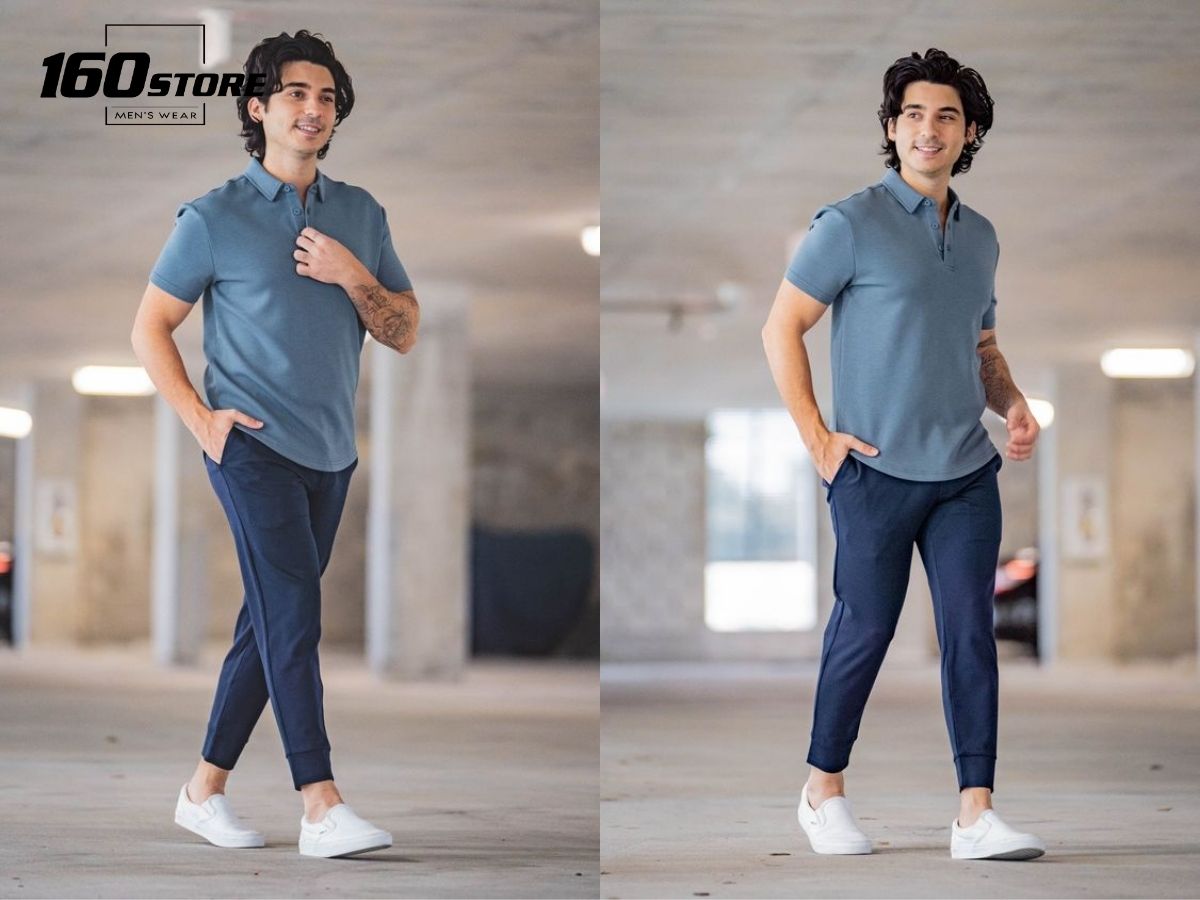 Phối quần jogger với áo polo thanh lịch