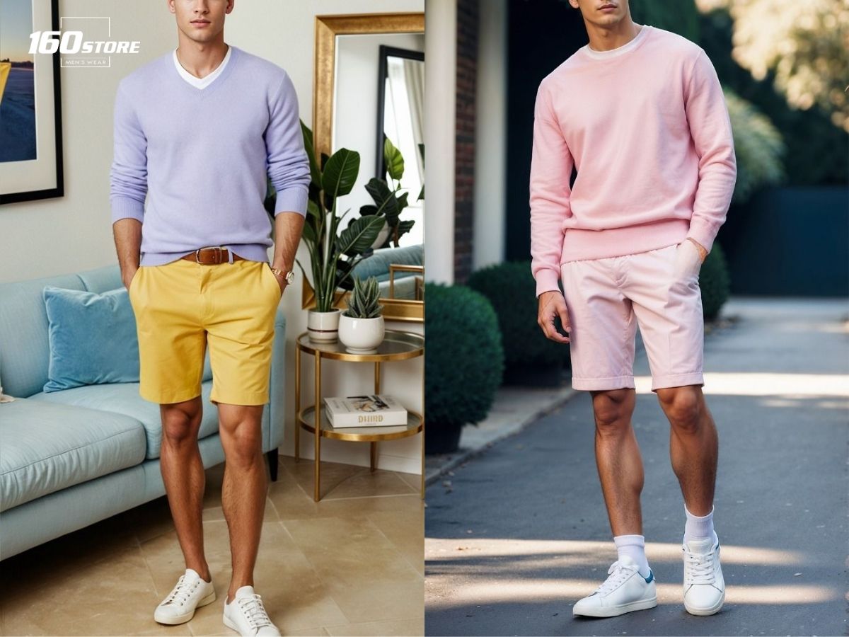 Phối áo sweater với quần short