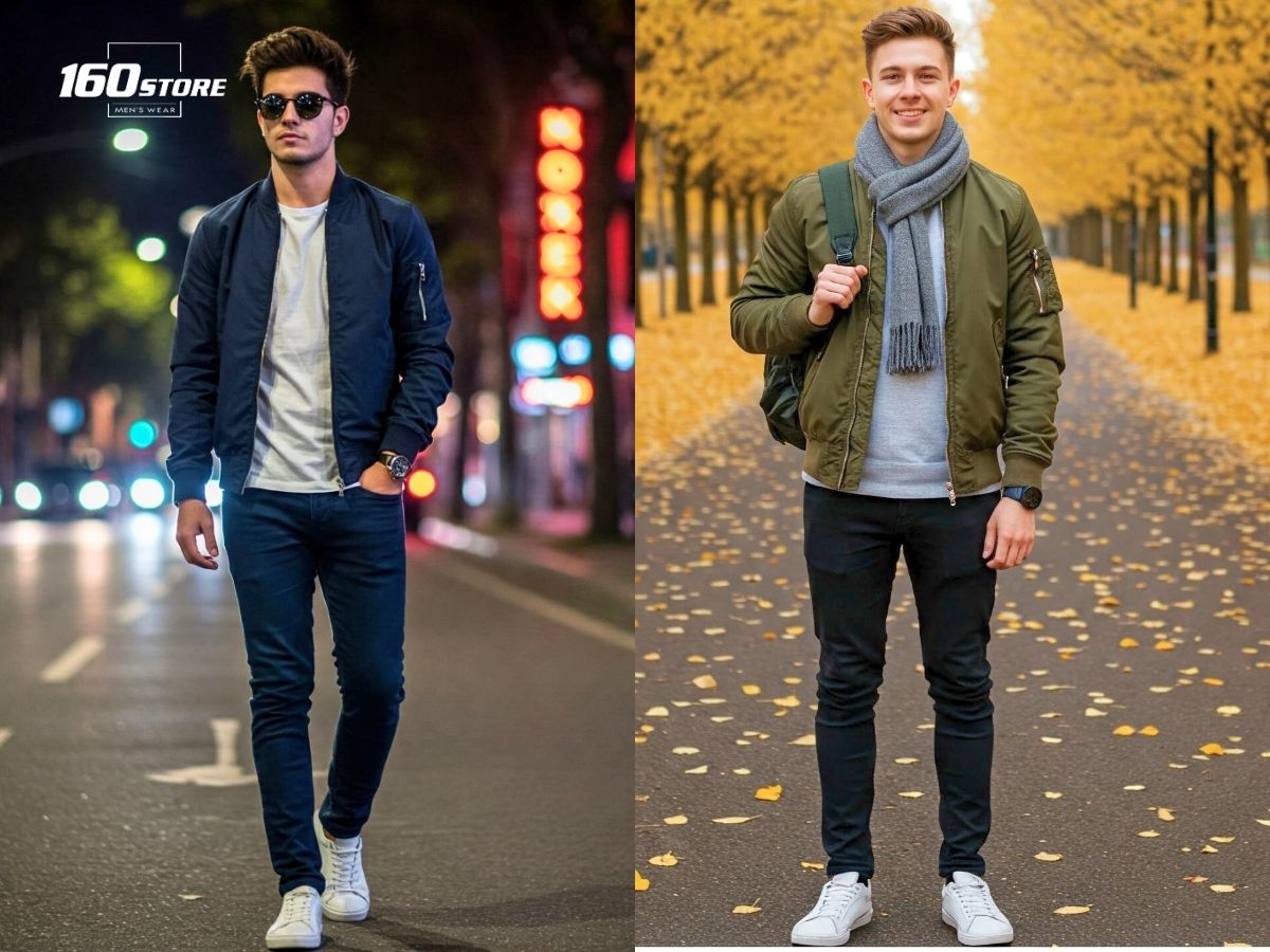 Phối đồ năng động với bomber jacket