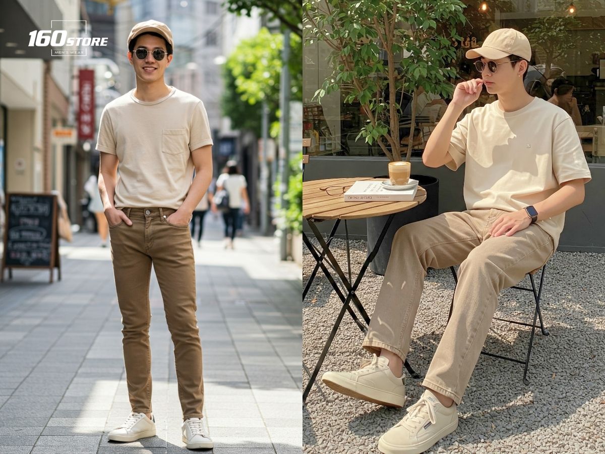 Phối đồ tối giản với màu be