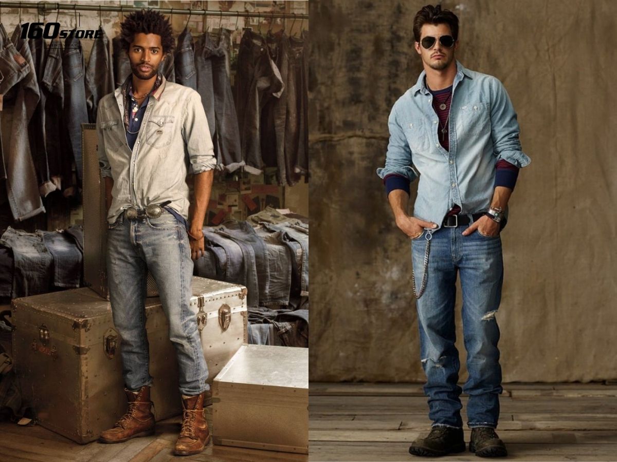 Áo sơ mi denim có thể phối cùng quần ống rộng