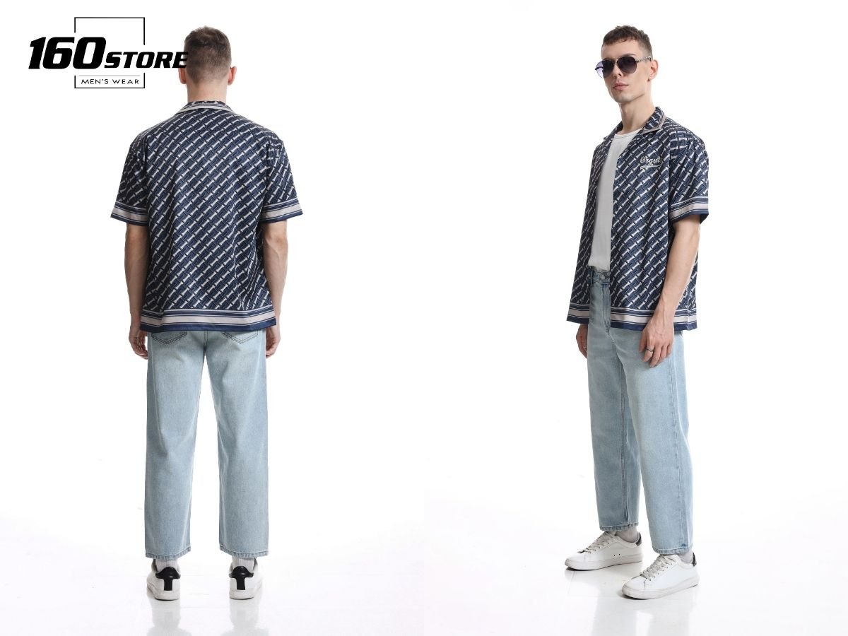 Quần baggy denim có thể phối với áo thun và sơ mi khoác ngoài