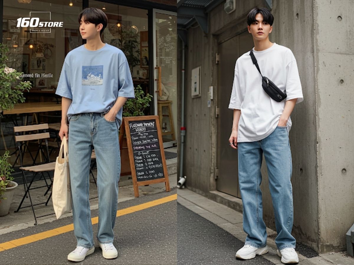 Outfit năng động với quần ống rộng và áo thun oversized