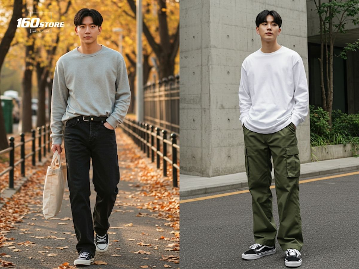 Combo Streetwear áo thun tay dài và quần ống rộng