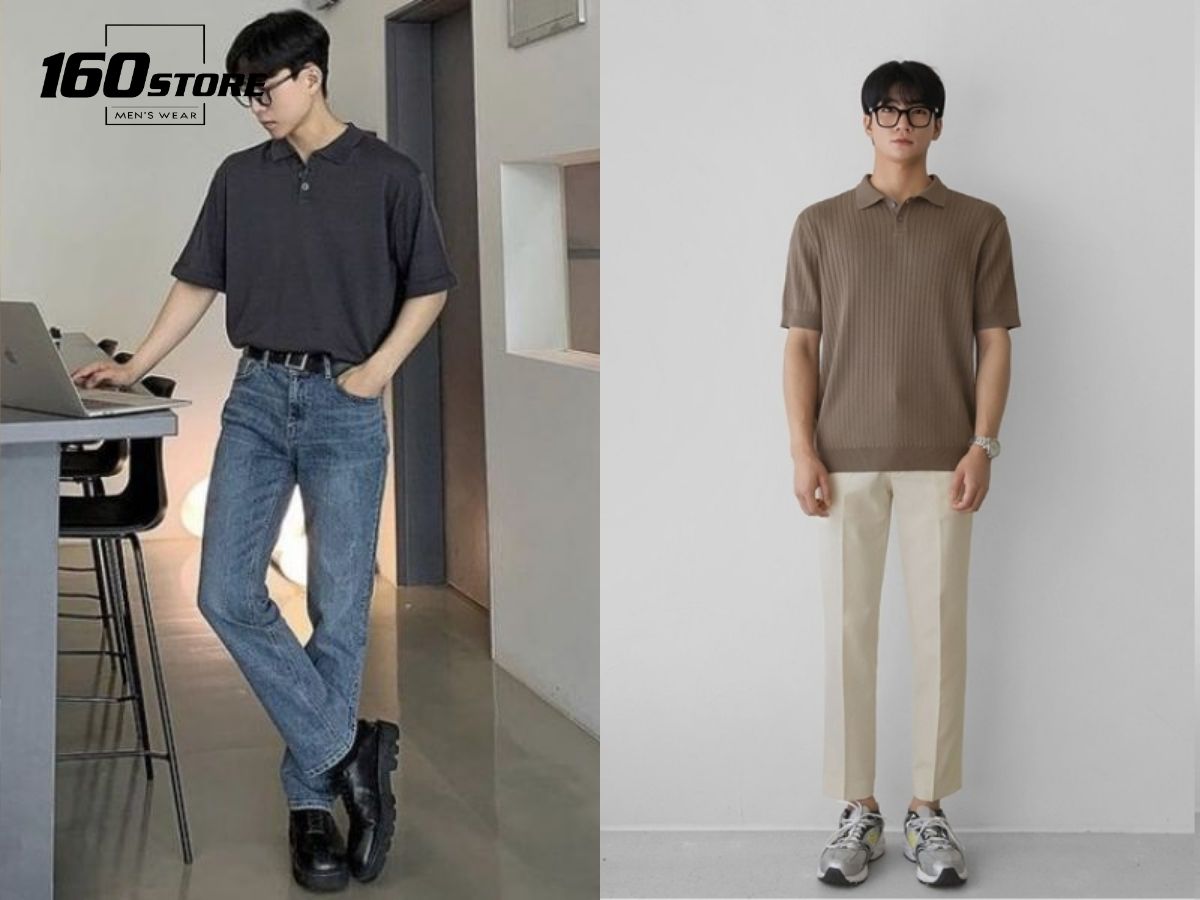 Outfit quần ống rộng với áo polo