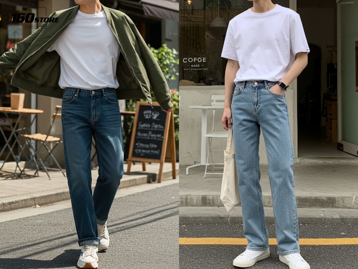 Giày sneaker phối quần jeans ống rộng nam
