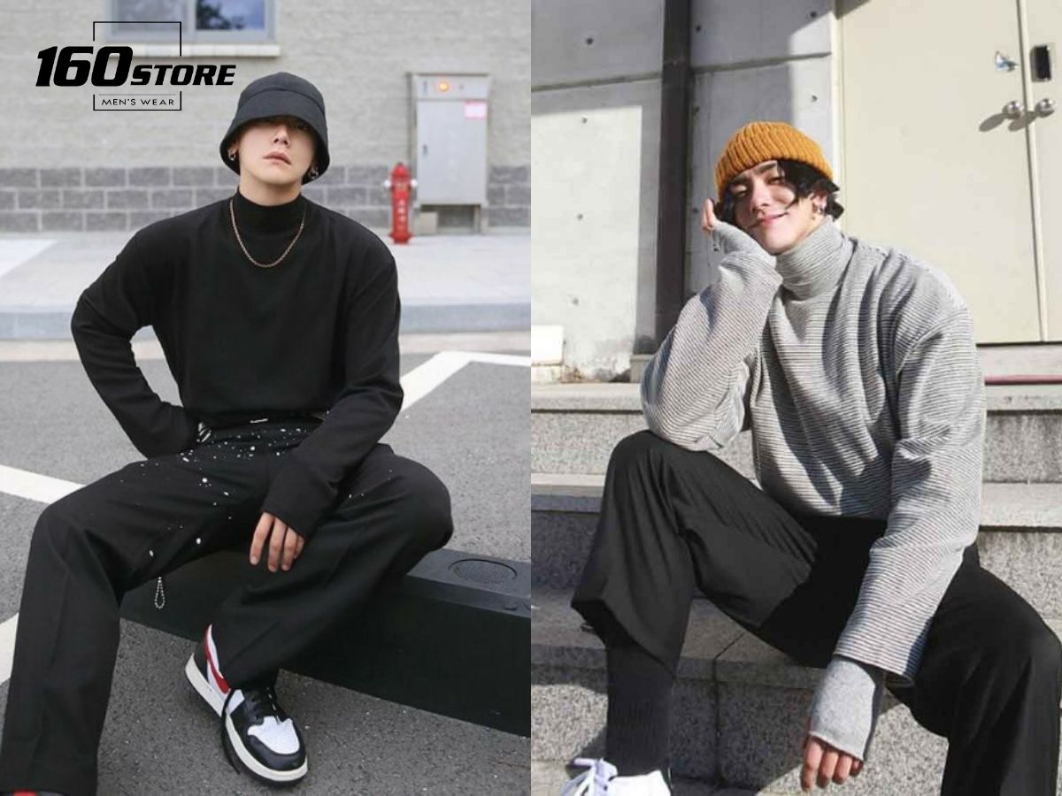 Quần ống suông nam với phối áo sweater ấm áp cho mùa Thu Đông