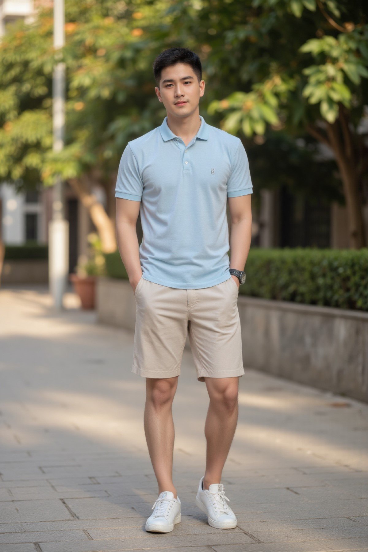 Quần short áo polo phong cách casual
