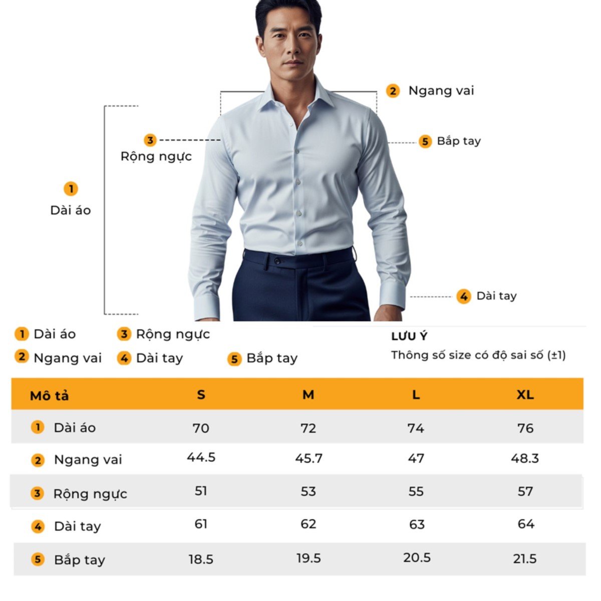 Chọn size áo sơ mi dựa trên cân nặng chiều cao