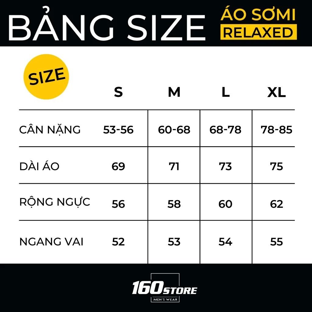 Bảng size áo sơ mi nam form relaxed