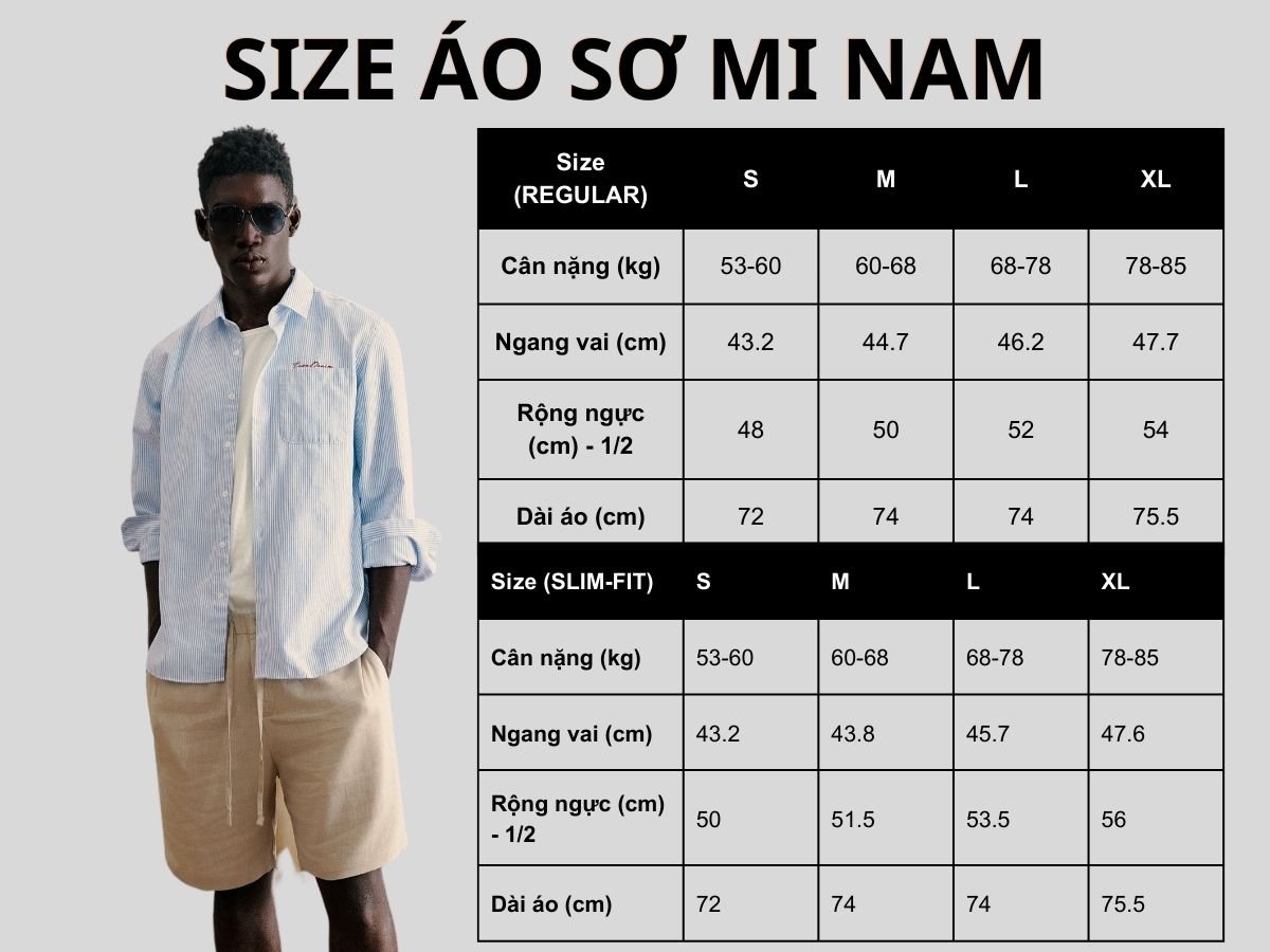 Size áo sơ mi nam