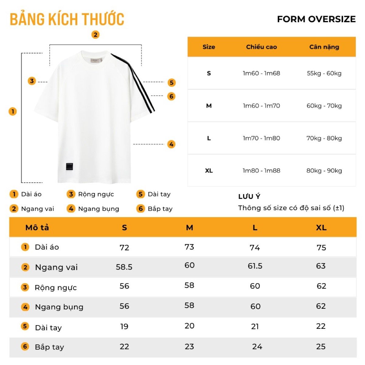 Size áo thun form oversized