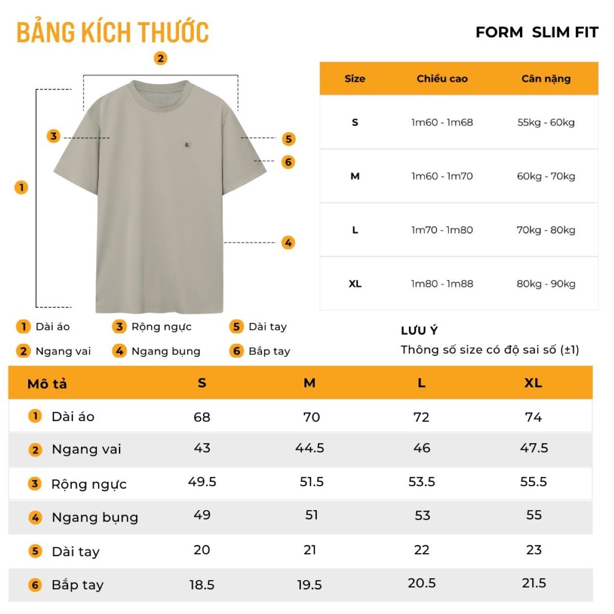 Size áo thun form slim-fit