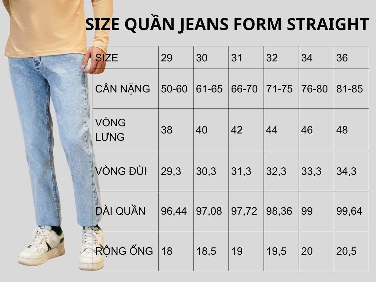 Bảng size quần jeans form skinny