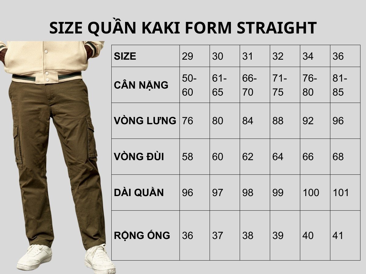 Bảng size quần kaki form straight