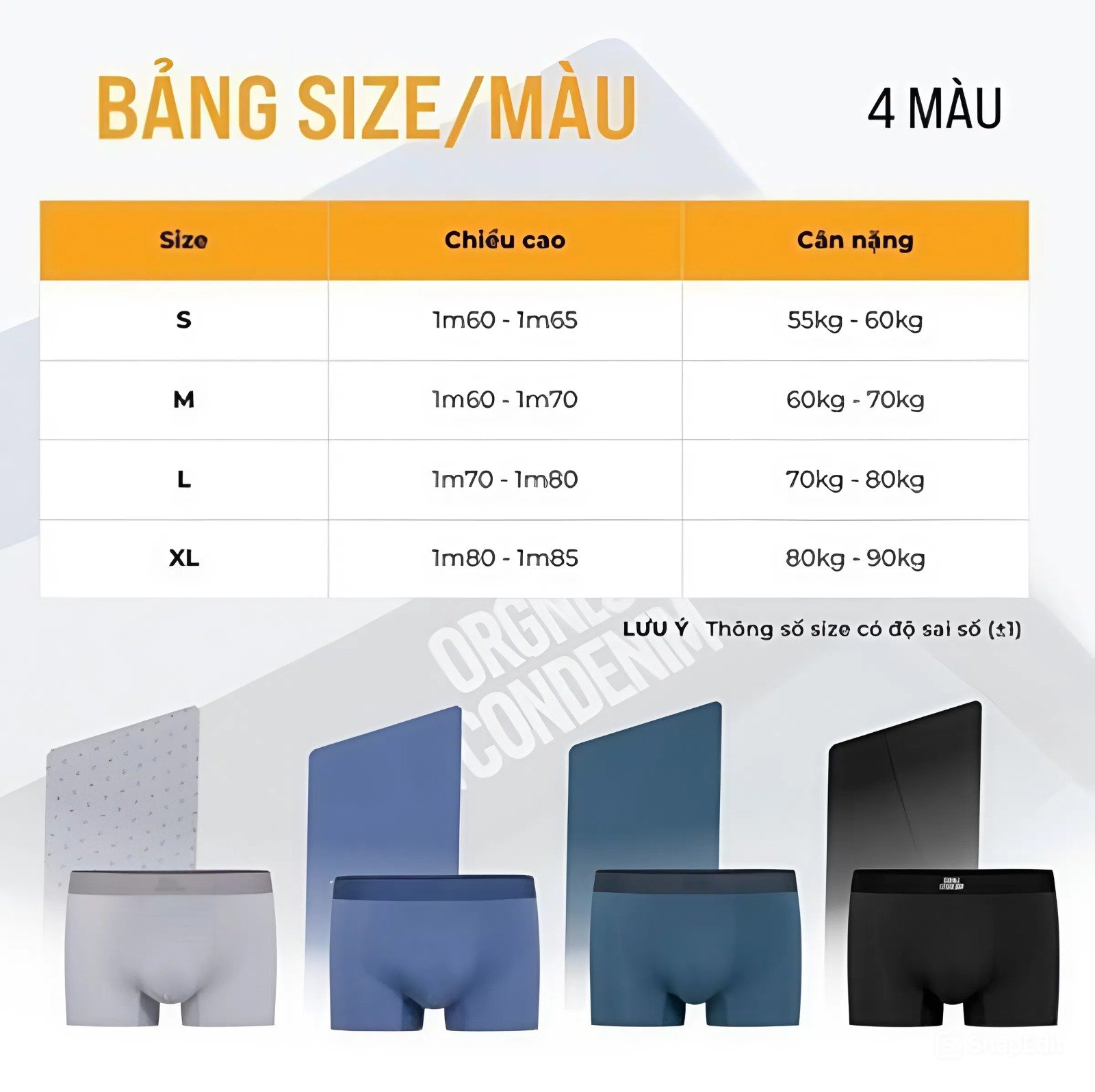 Size quần lót nam chuẩn Châu Á