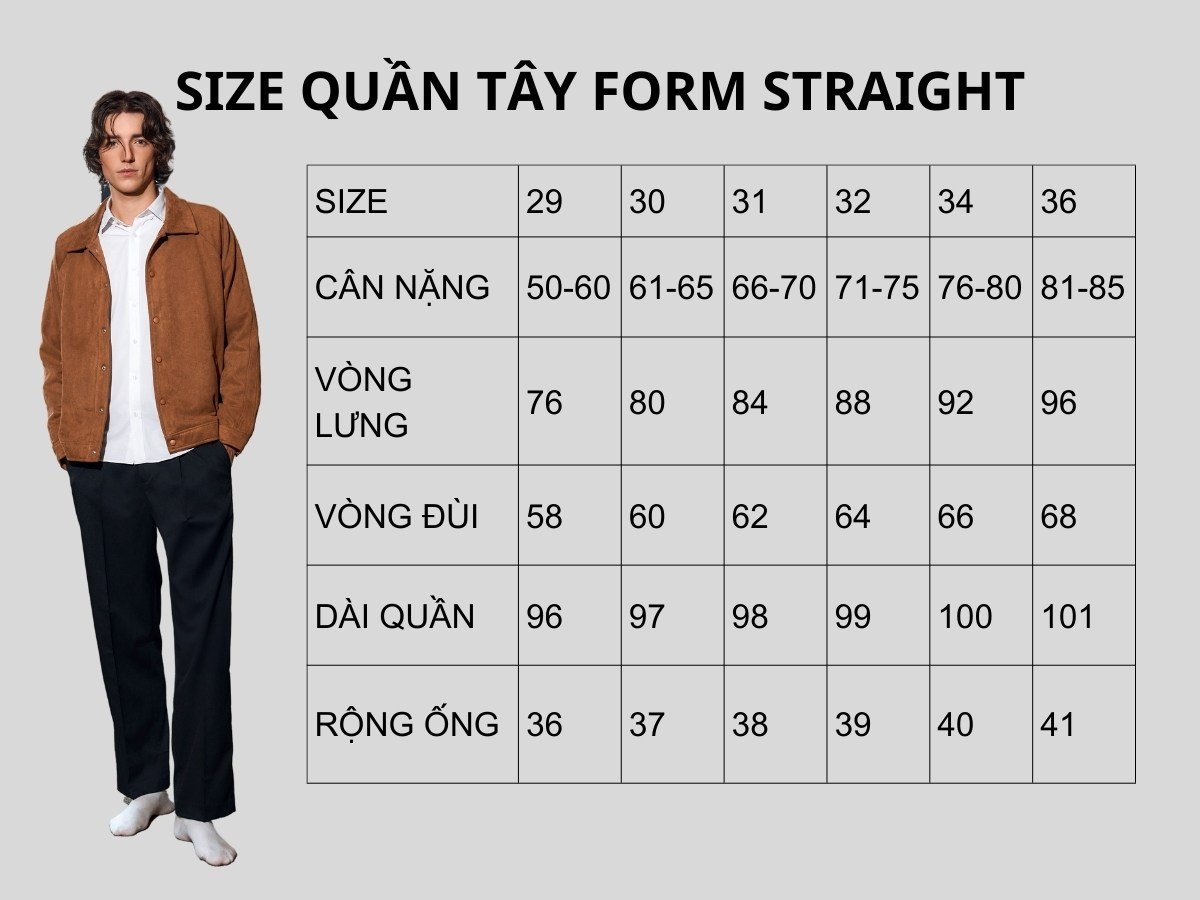 Bảng size quần tây form straight