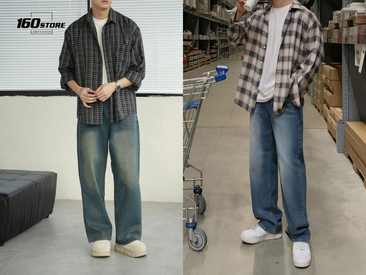 Phối áo sơ mi và quần baggy jeans cho nam lùn