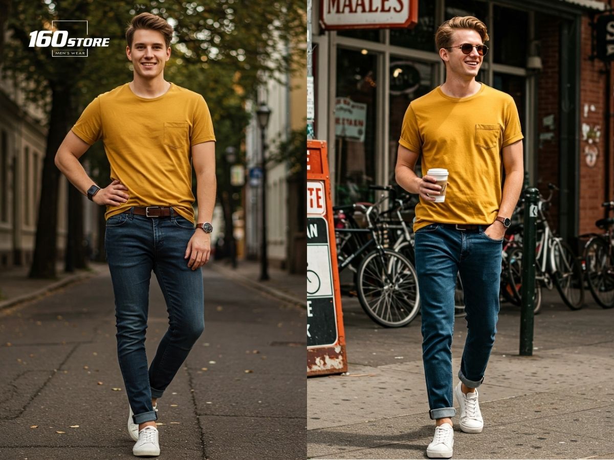 Set đồ vàng mustard tươi tắn đi dạo phố