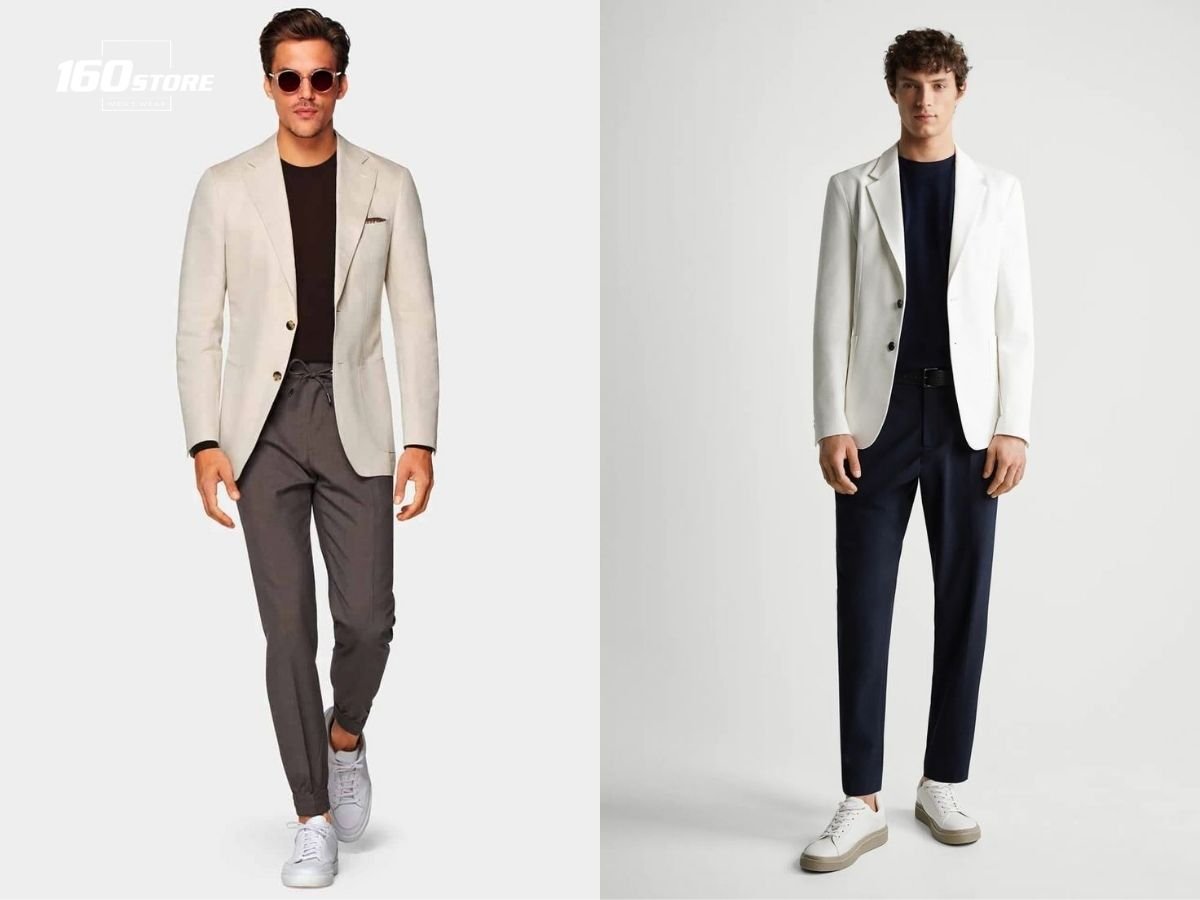 Phối áo blazer với áo thun và quần tây