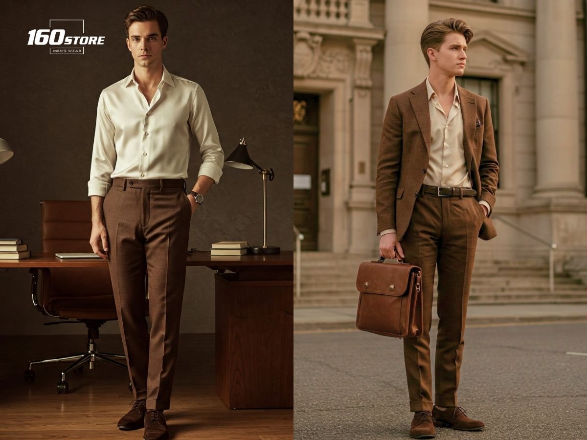 Lịch lãm, thanh lịch với set đồ sơ mi, quần tây màu vintage